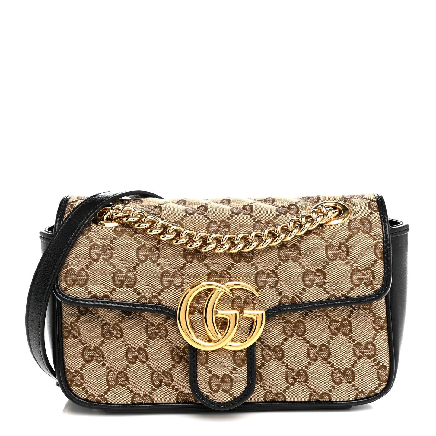 Monogram Matelasse Diagonal Mini GG Marmont Shoulder Bag Beige Black