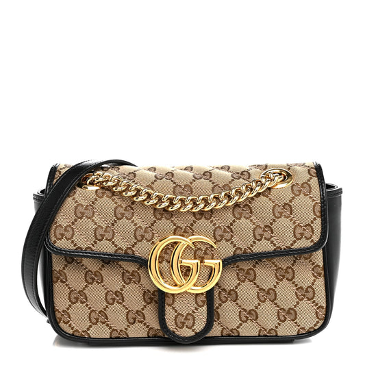 Monogram Matelasse Diagonal Mini GG Marmont Shoulder Bag Beige Black