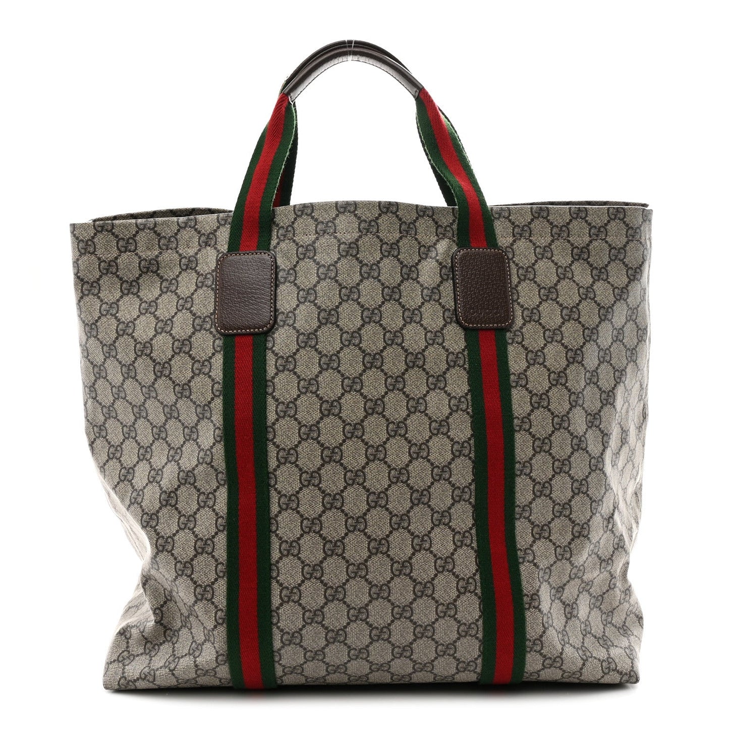 Tender GG Supreme Monogram Textured Dollar Calfskin Web Tote Beige Ebony New Acero