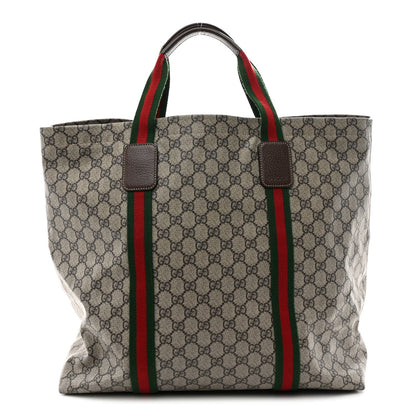 Tender GG Supreme Monogram Textured Dollar Calfskin Web Tote Beige Ebony New Acero