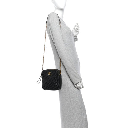 Azalea Calfskin Matelasse Diagonal Tall GG Marmont Crossbody Bag Black