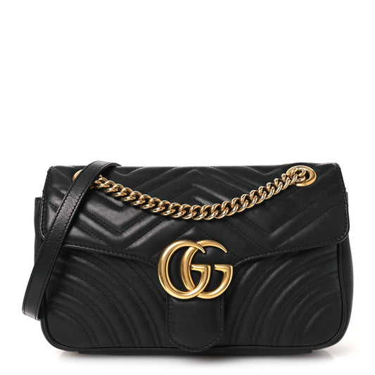Calfskin Matelasse Small GG Marmont Shoulder Bag Black