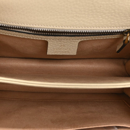 GG Supreme Monogram Textured Dollar Calfskin Web Small Ophidia Padlock Top Handle Bag Beige Ebony Mystic White