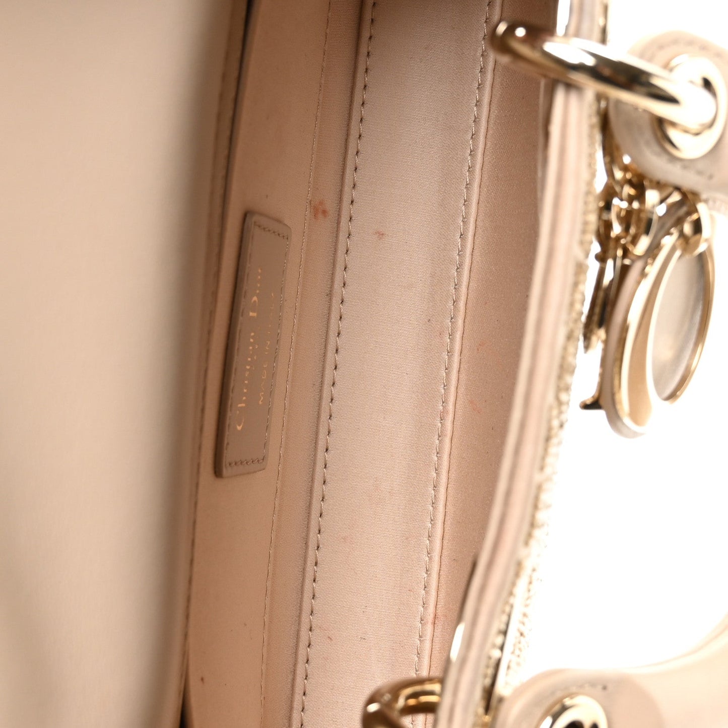Lambskin Cannage Beaded Embroidered Micro Lady D-Joy Beige