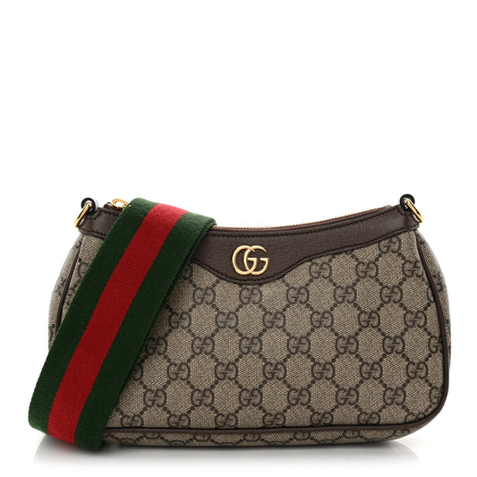 GG Supreme Monogram Textured Dollar Calfskin Web Small Ophidia GG Handbag Beige Ebony New Acero