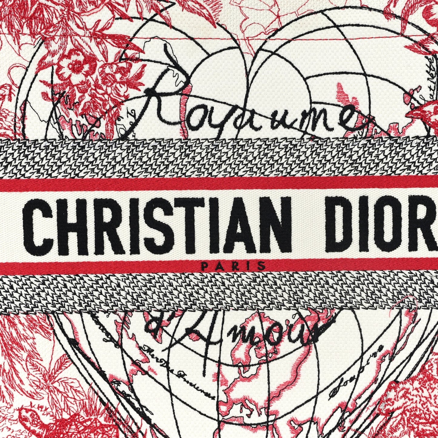 Canvas Embroidered Medium Dioramour D-Royaume Book Tote Red Multicolor