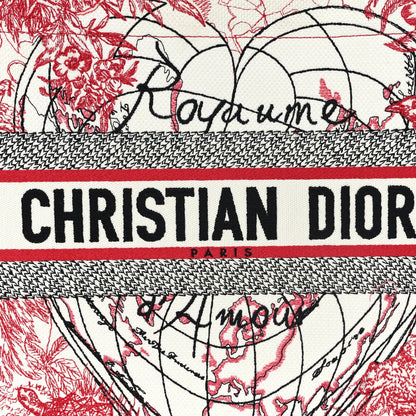Canvas Embroidered Medium Dioramour D-Royaume Book Tote Red Multicolor