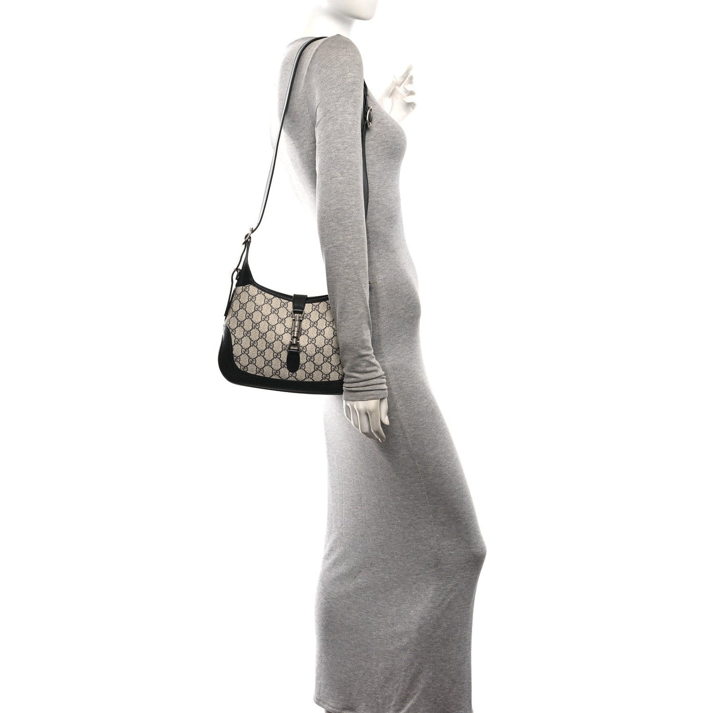 GG Supreme Monogram Textured Dollar Calfskin Web Small Jackie 1961 Hobo Beige Blue