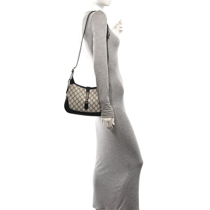 GG Supreme Monogram Textured Dollar Calfskin Web Small Jackie 1961 Hobo Beige Blue
