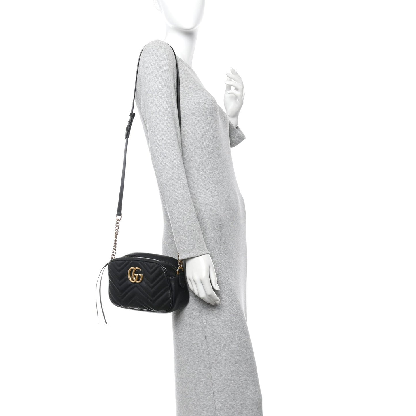 Calfskin Matelasse Small GG Marmont Chain Shoulder Bag Black