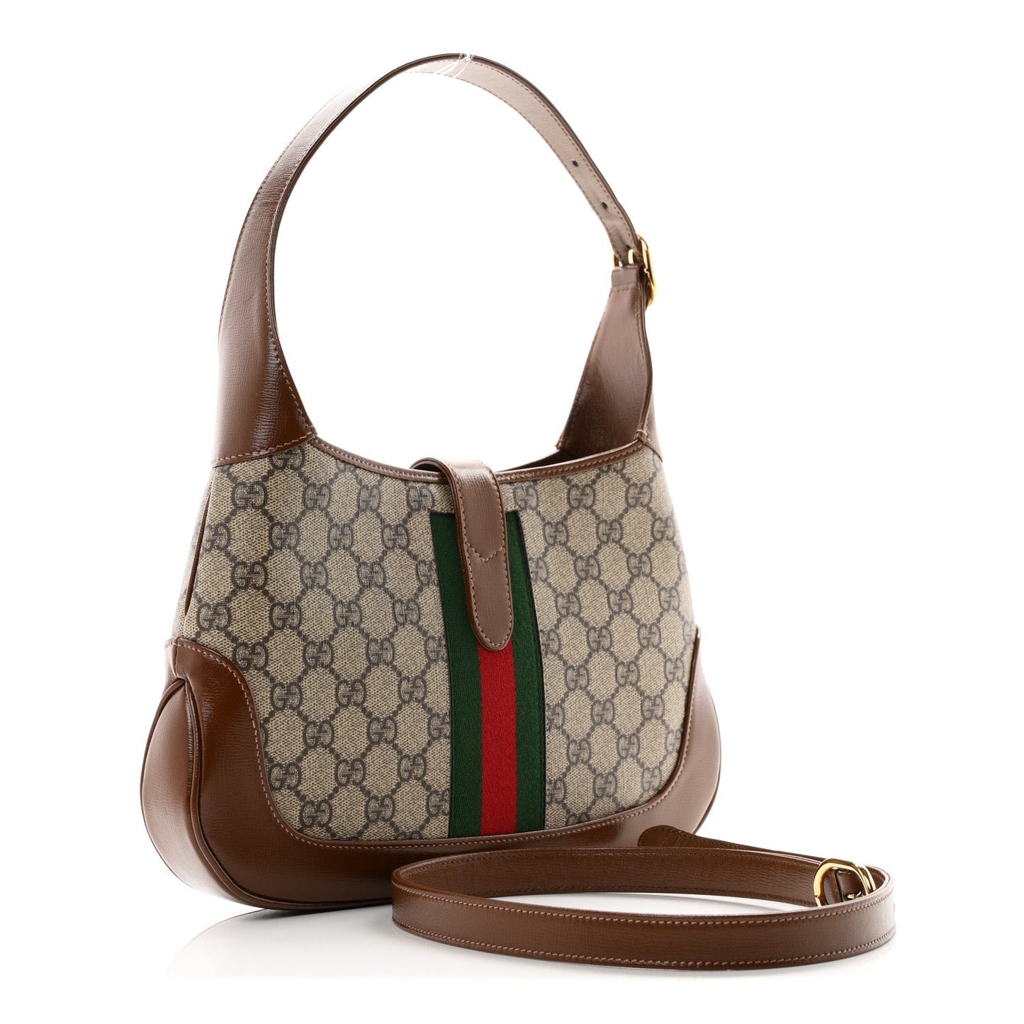 GG Supreme Monogram Azalea Calfskin Web Small Jackie 1961 Hobo Beige Ebony Brown Sugar