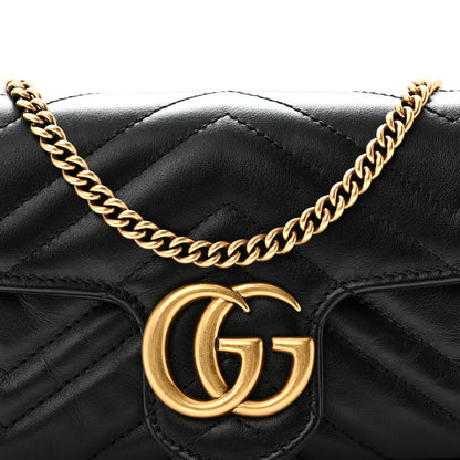 Calfskin Matelasse Super Mini GG Marmont Shoulder Bag Black