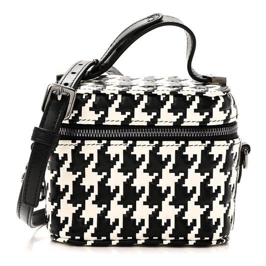 Calfskin Macro Houndstooth Embossed Micro Lady Dior Vanity Case Black White