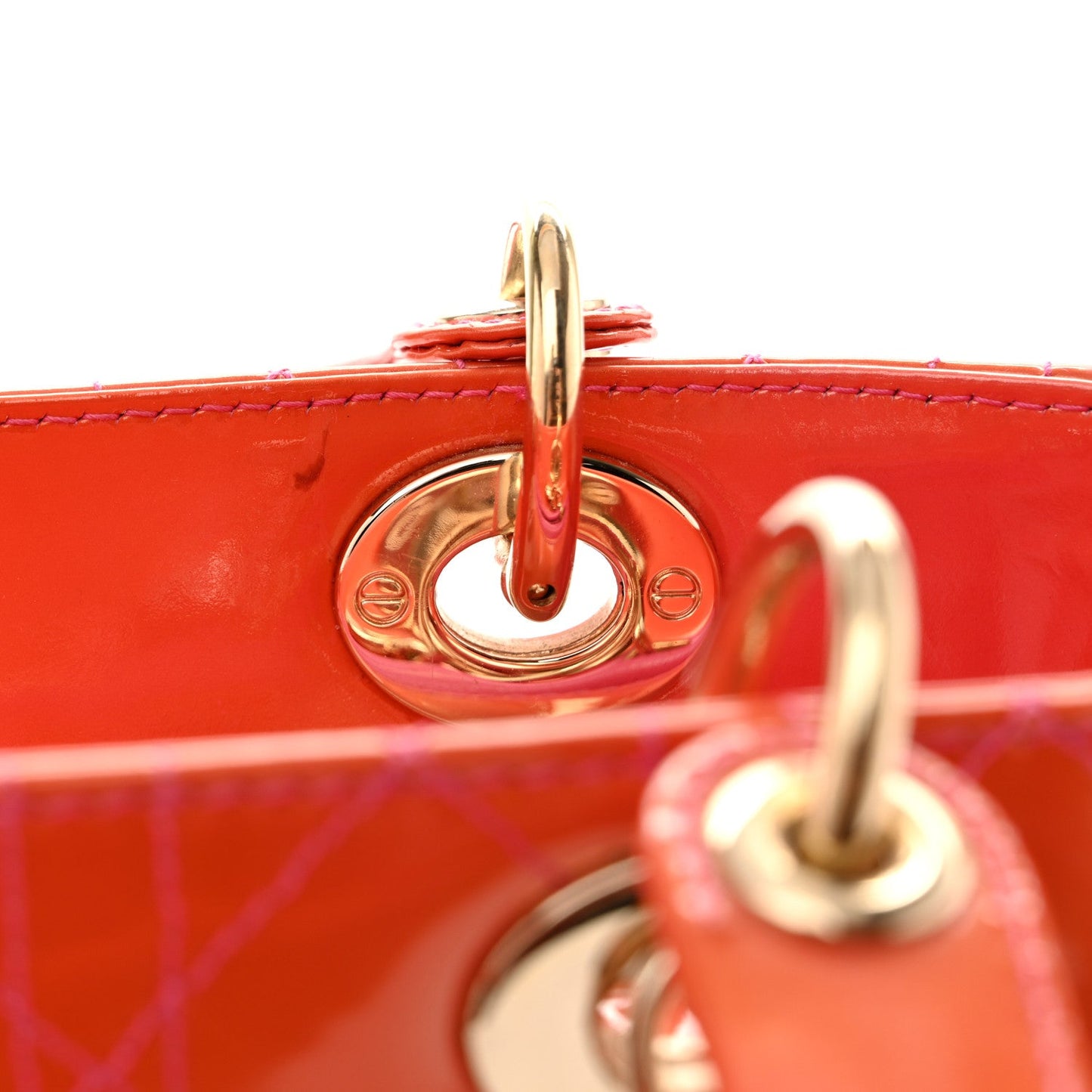 Patent Cannage Stitched Medium Lady Dior Orange