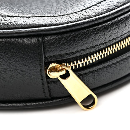 Grained Calfskin Web Mini Ophidia Round Shoulder Bag Black