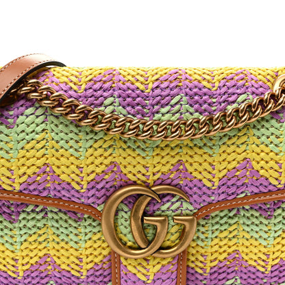 Calfskin Raffia Woven Small GG Marmont Shoulder Bag Multicolor