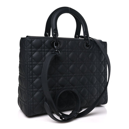 Ultra Matte Calfskin Cannage Large Lady Dior Black