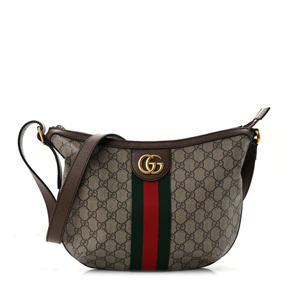 GG Supreme Monogram Web Small Ophidia Half Moon Hobo Brown