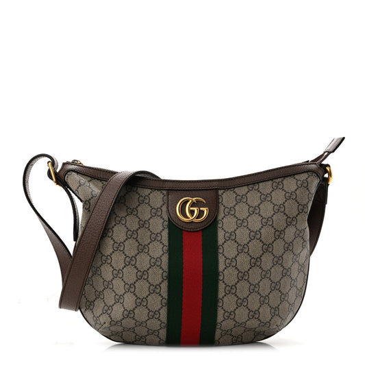 GG Supreme Monogram Web Small Ophidia Half Moon Hobo Brown