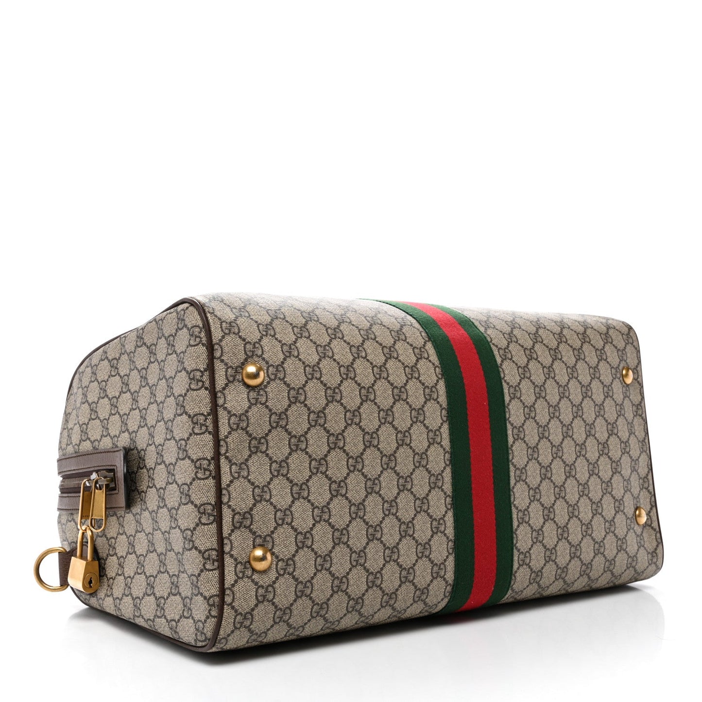 GG Supreme Monogram Textured Dollar Calfskin Web Medium Ophidia Carry-On Duffle Bag Beige Ebony New Acero