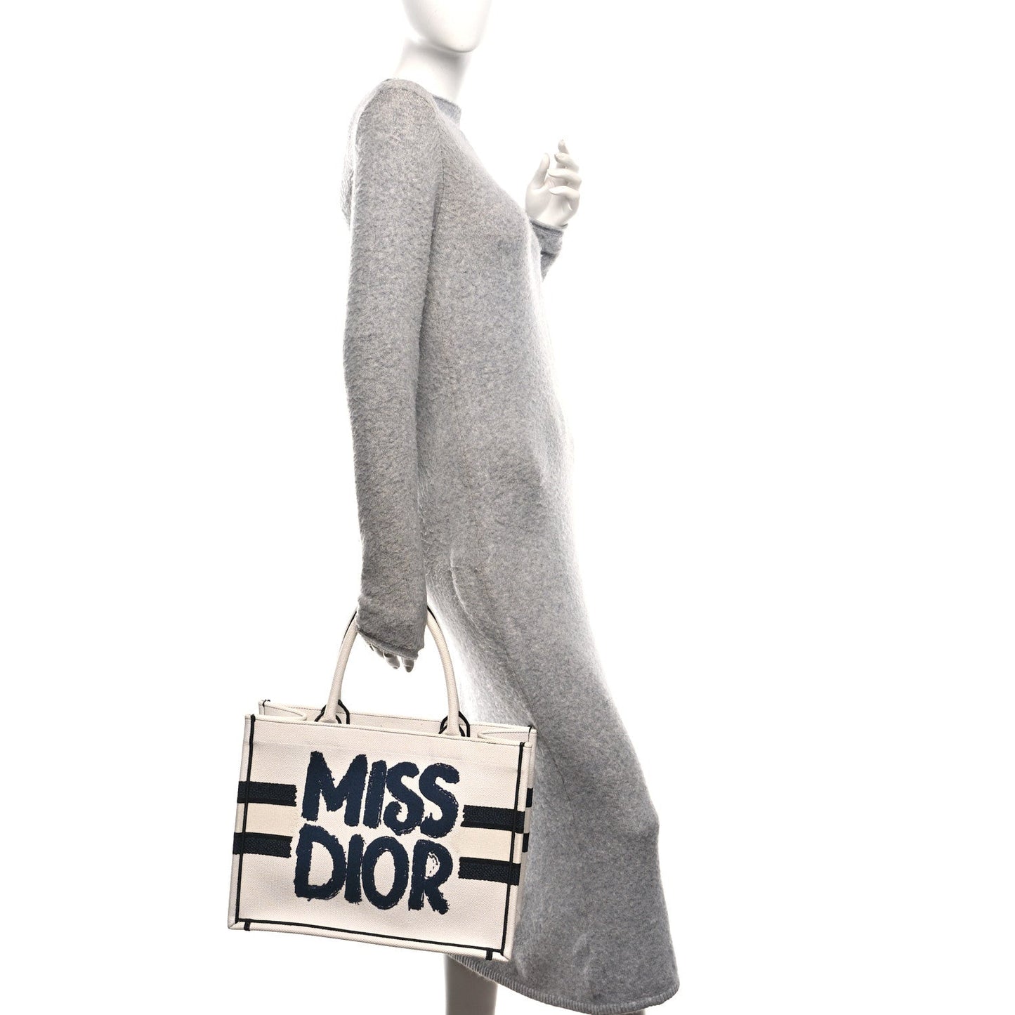 Canvas Embroidered Medium Miss Dior Graffiti Book Tote Navy White