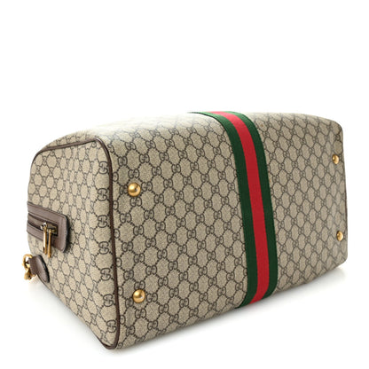 GG Supreme Monogram Textured Dollar Calfskin Web Medium Ophidia Carry-On Duffle Bag Beige Ebony New Acero