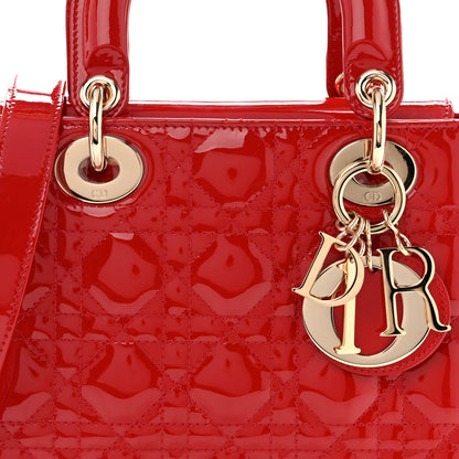 Patent Cannage Small Lady Dior Cherry Red