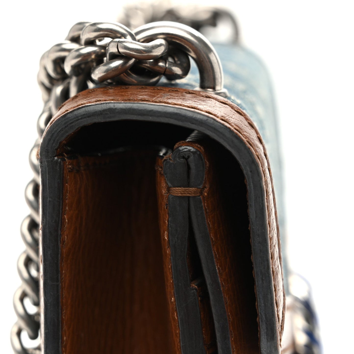 New Denim GG Monogram Dollar Calfskin Enamel Mini Dionysus Shoulder Bag Blue Tea Cuir Epilog Electric Blue