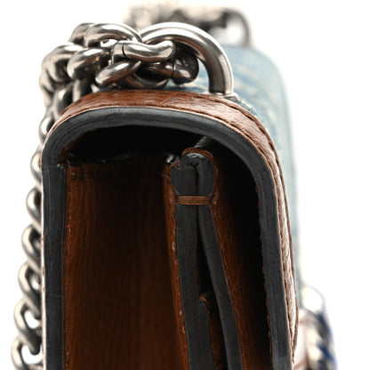 New Denim GG Monogram Dollar Calfskin Enamel Mini Dionysus Shoulder Bag Blue Tea Cuir Epilog Electric Blue