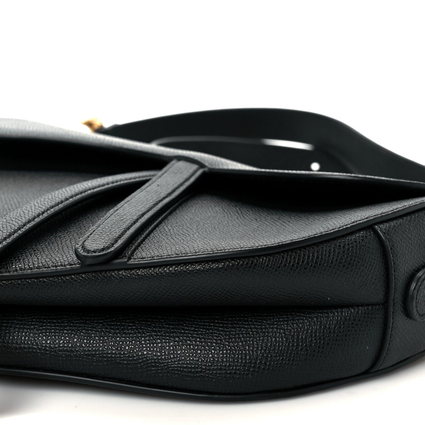 Grained Calfskin Saddle Bag With Strap Black