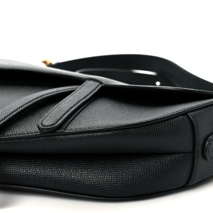 Grained Calfskin Saddle Bag With Strap Black