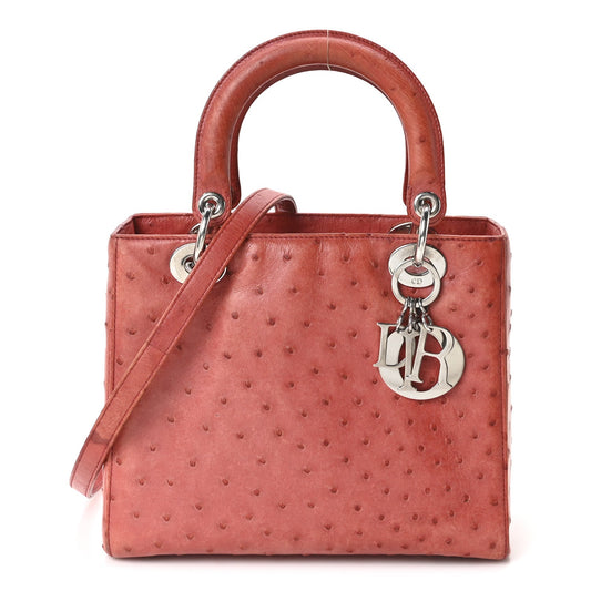 Ostrich Medium Lady Dior Red