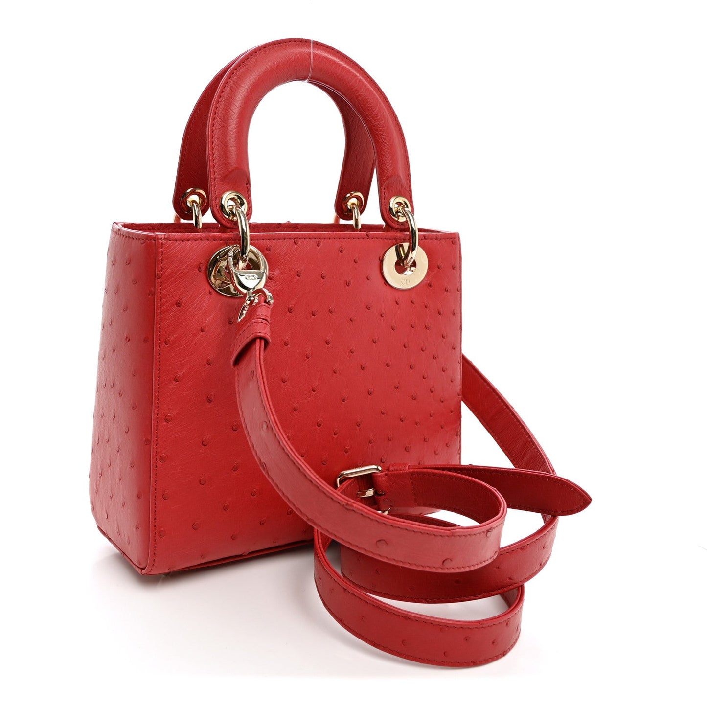 Ostrich Small Lady Dior Red