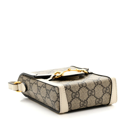 GG Supreme Monogram Azalea Calfskin Mini Horsebit 1955 Crossbody Bag Beige Ebony Mystic White