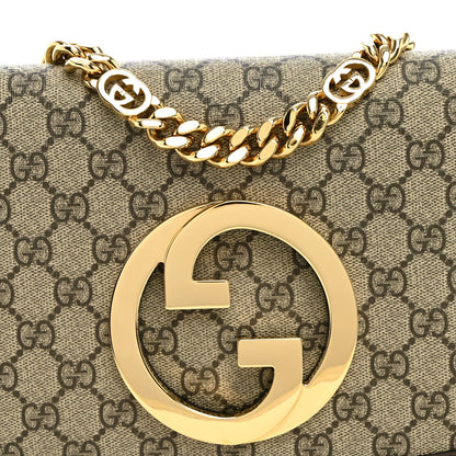 GG Supreme Monogram Textured Dollar Calfskin Blondie Chain Shoulder Flap Bag Beige Ebony New Acero
