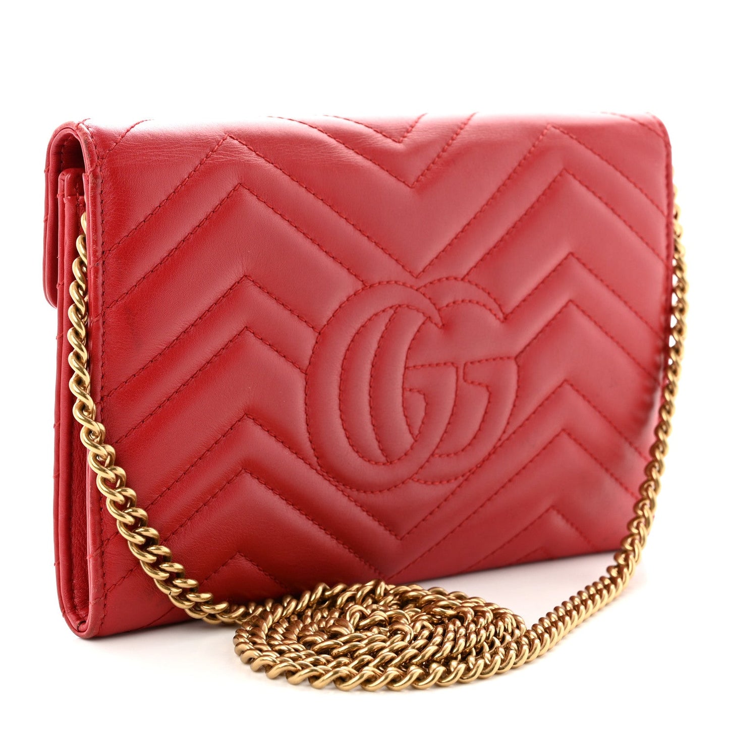 Calfskin Matelasse Mini GG Marmont Chain Wallet Hibiscus Red