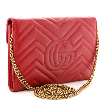 Calfskin Matelasse Mini GG Marmont Chain Wallet Hibiscus Red