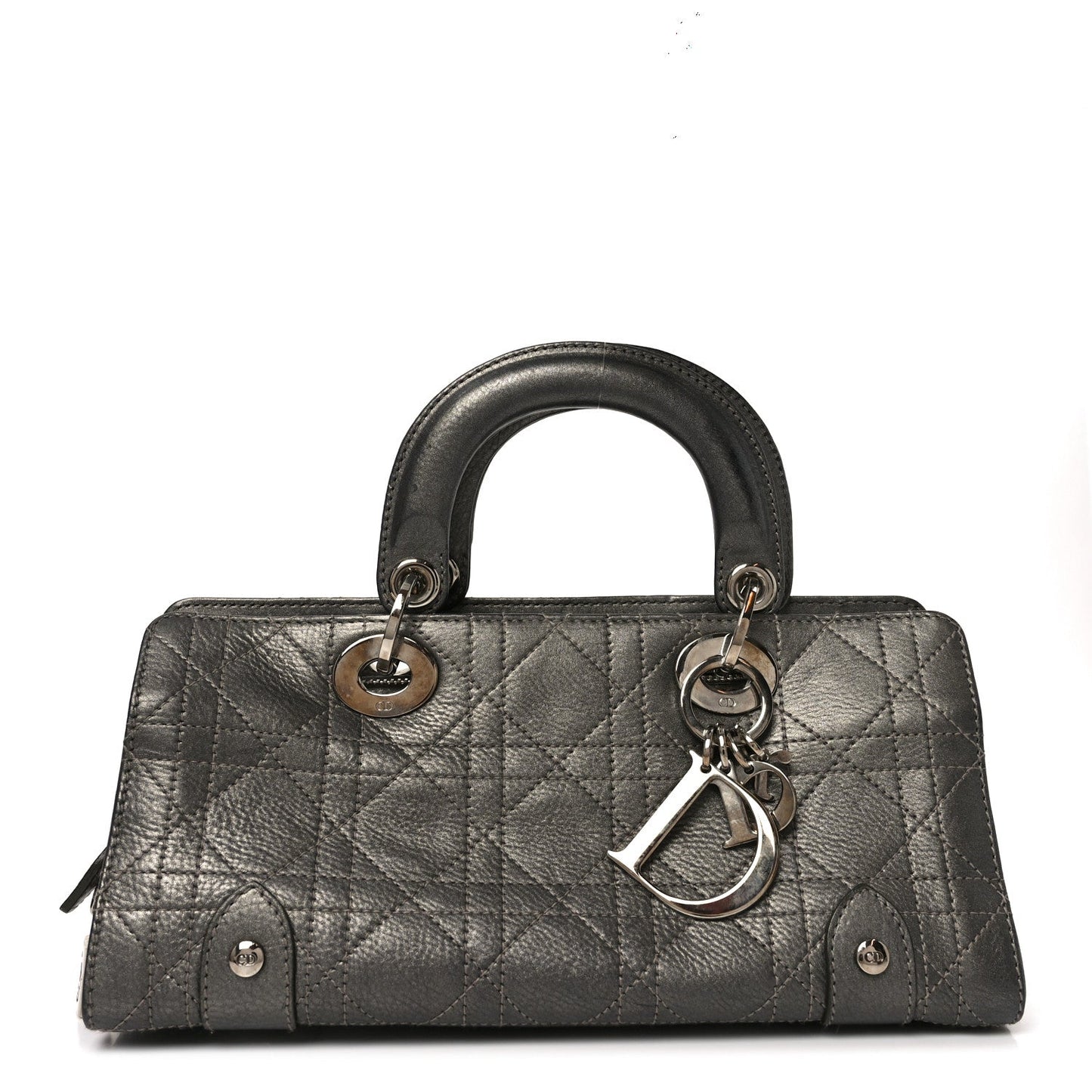 Metallic Calfskin Cannage Stitched Small East West Lady Dior Bronze
