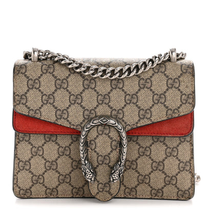 GG Supreme Monogram Suede Mini Dionysus Shoulder Bag Beige Ebony Vulcanic Red