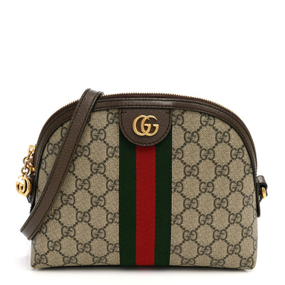 GG Supreme Monogram Textured Dollar Calfskin Web Small Ophidia Dome Shoulder Bag Beige Ebony New Acero