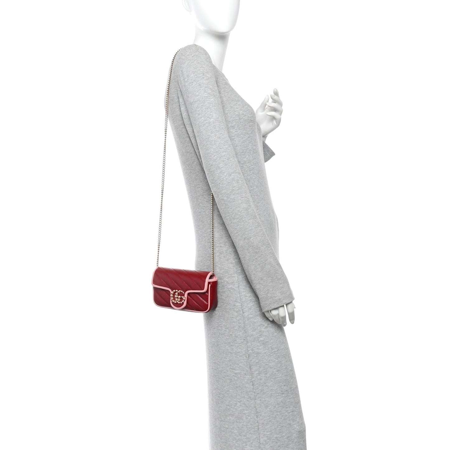 Azalea Calfskin Enamel Matelasse Diagonal Super Mini Torchon GG Marmont Shoulder Bag New Cherry Red Wild Rose