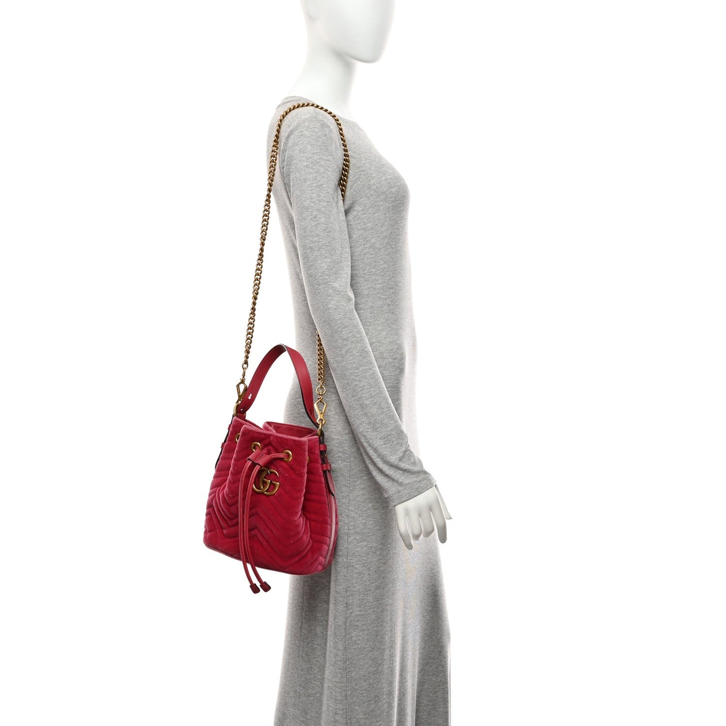 Velvet Matelasse GG Marmont Bucket Bag Light Raspberry Rose
