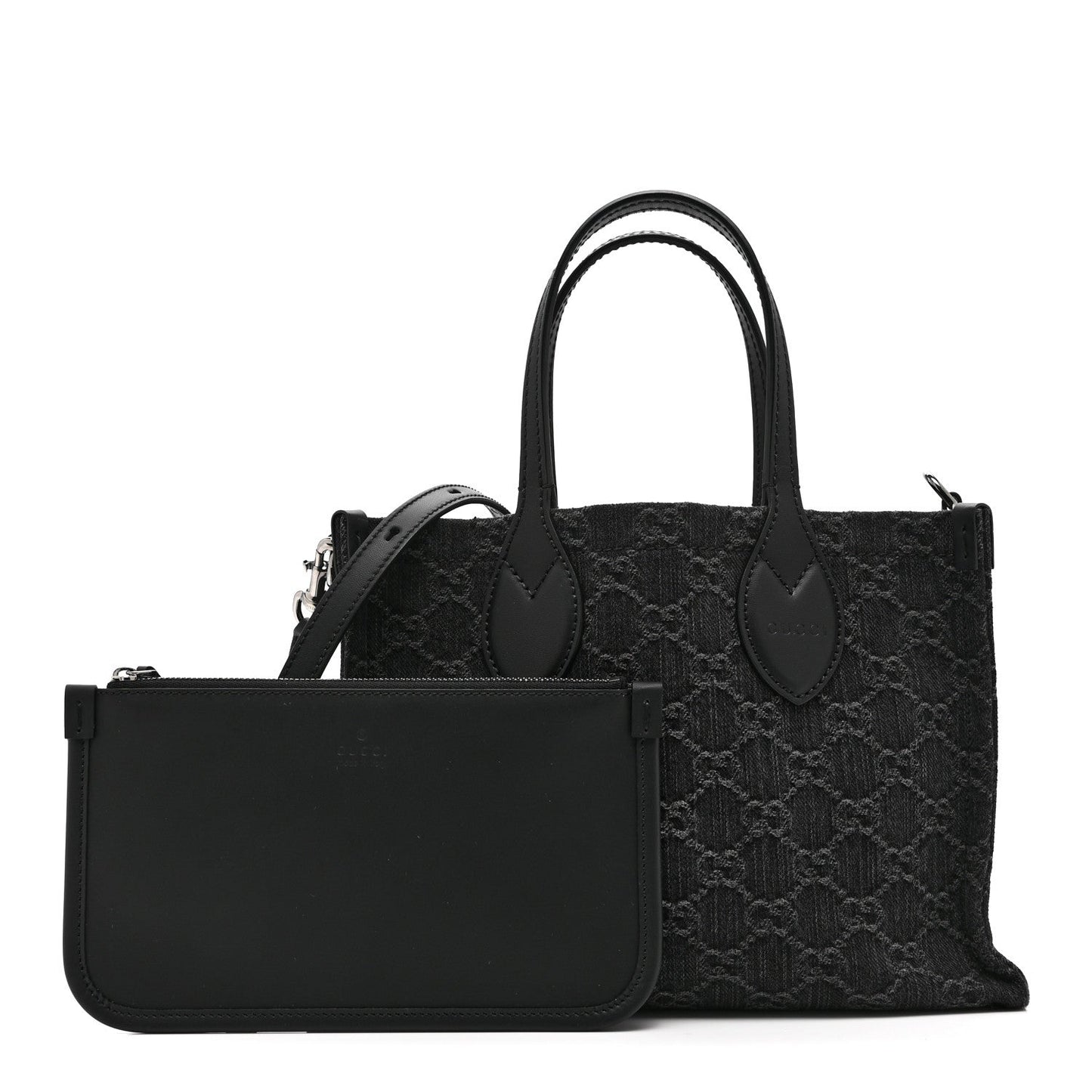 Denim Ophidia GG Monogram Tote Medium Black Grey