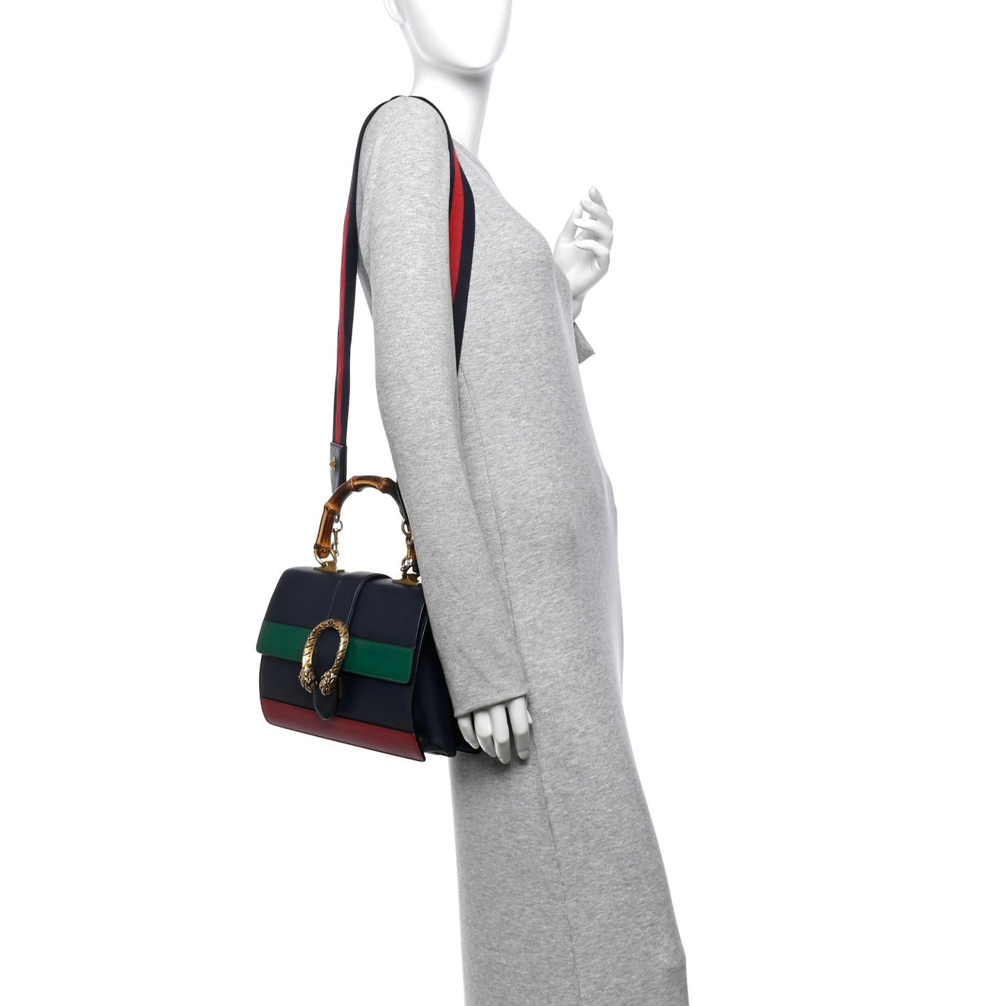 Moon Calfskin Bamboo Web Medium Dionysus Top Handle Bag Blue Emerald Hibiscus Red