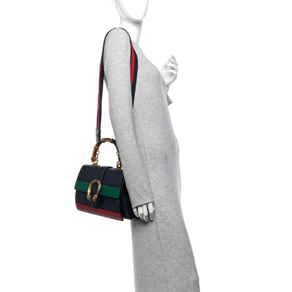 Moon Calfskin Bamboo Web Medium Dionysus Top Handle Bag Blue Emerald Hibiscus Red