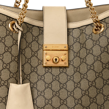 GG Supreme Monogram Medium Padlock Tote White