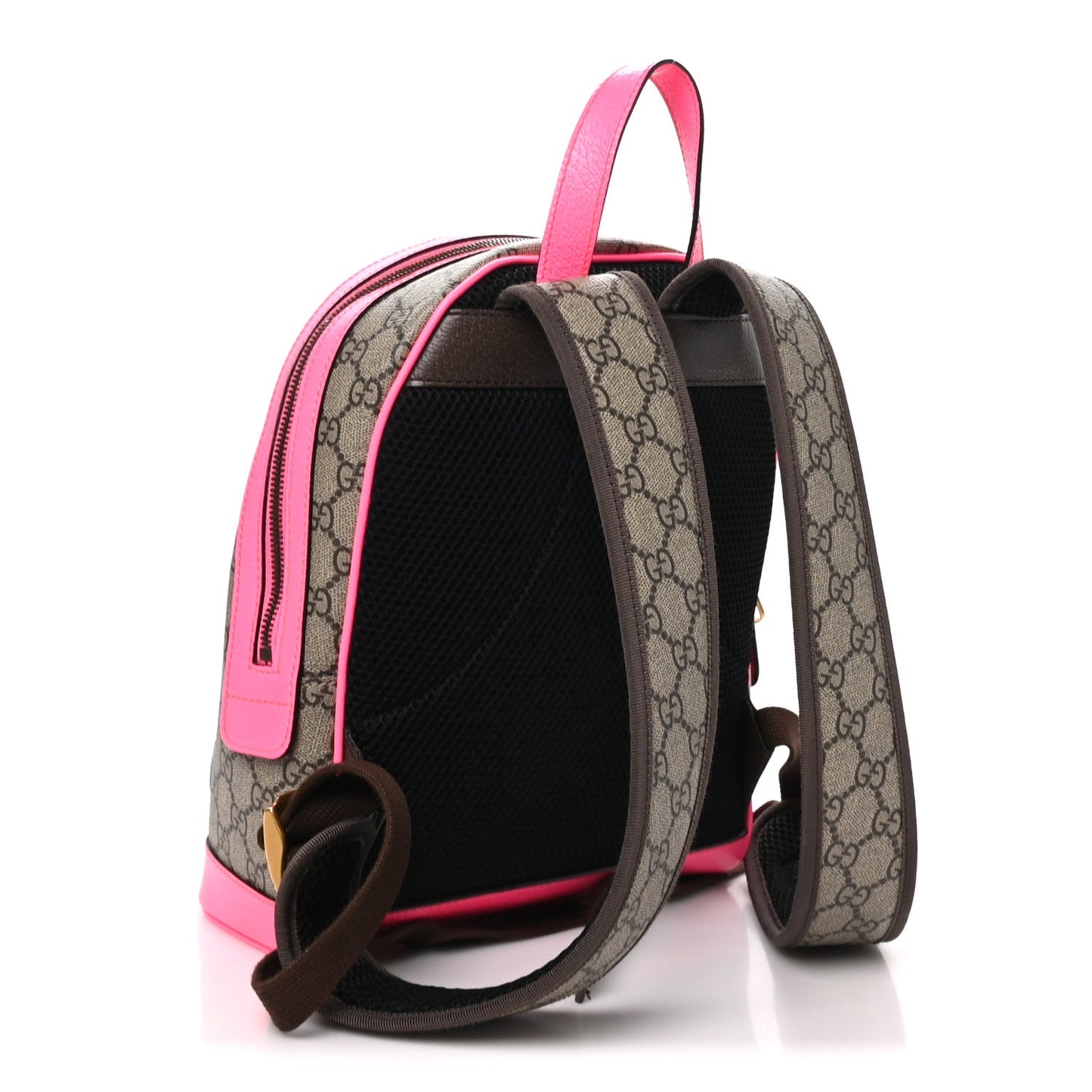 GG Supreme Monogram Textured Dollar Calfskin Web Small Ophidia Day Backpack Beige Ebony Fluorescent Fuchsia