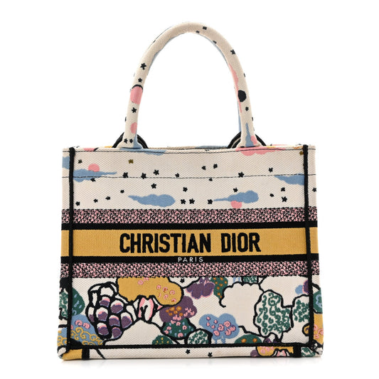 Canvas Embroidered Ciel De Reve Small Book Tote Latte Multicolor