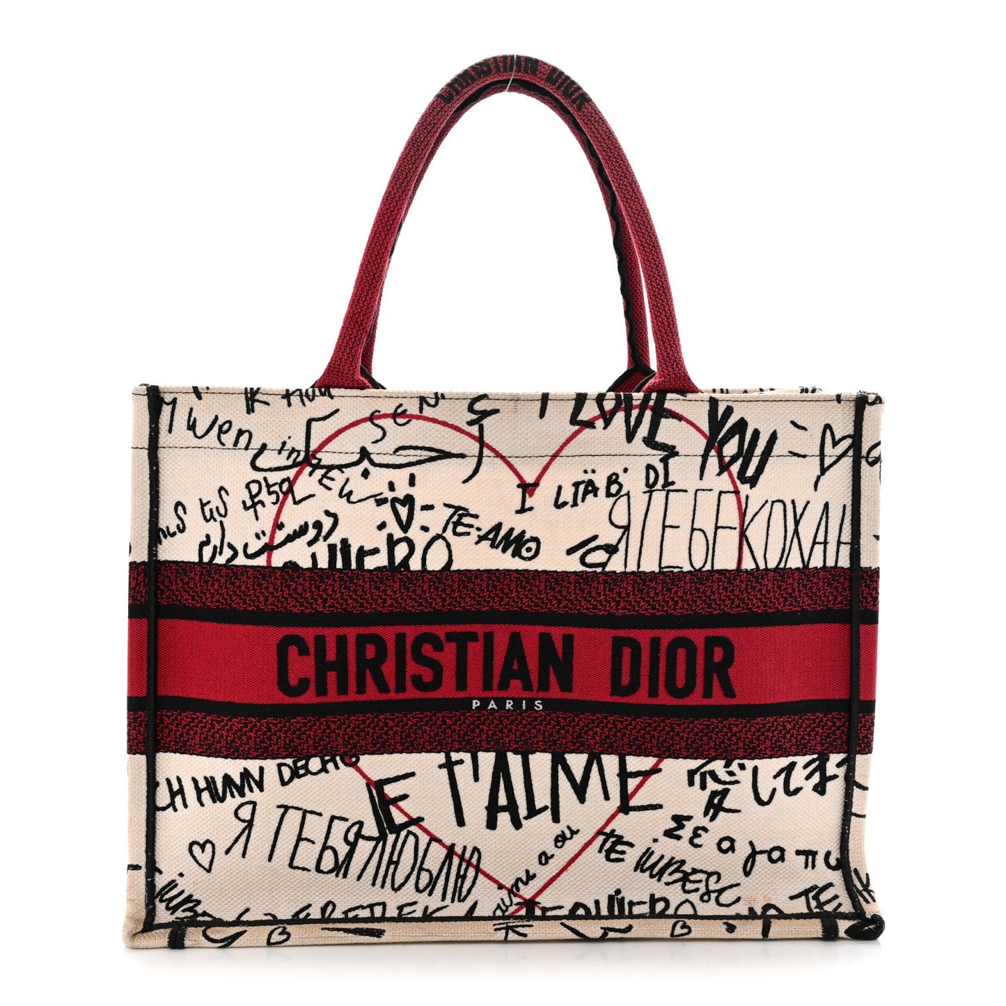 Canvas Embroidered Medium Dioramour Graffiti Book Tote Latte Multicolor