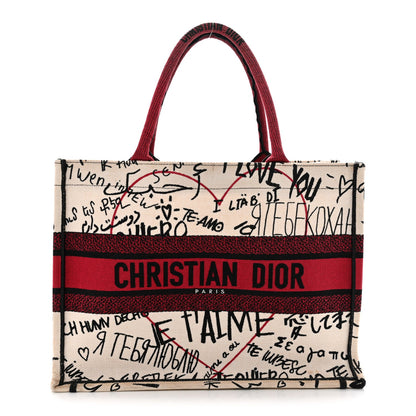 Canvas Embroidered Medium Dioramour Graffiti Book Tote Latte Multicolor